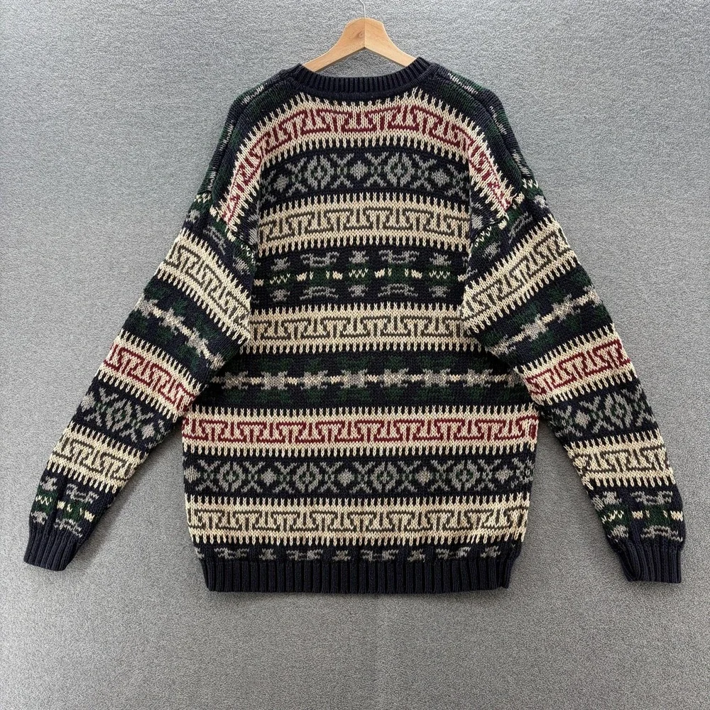 VTG 90s Abercrombie Fitch The Big Sweater Mens XL Blue Fair Isle Oversized